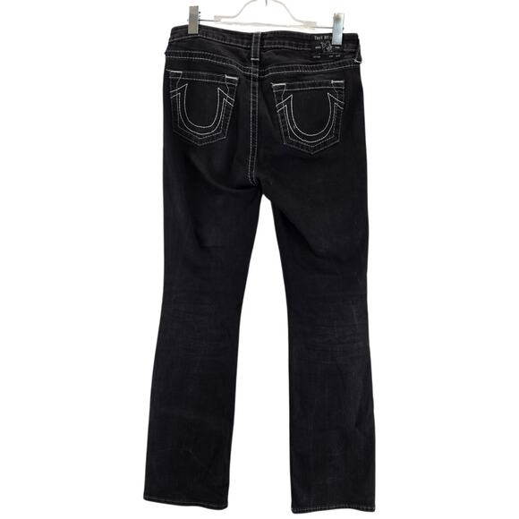 True Religion Jeans Womens 33 Becca Mid Rise Bootcut Black Silver Stitching Logo - Picture 1 of 10